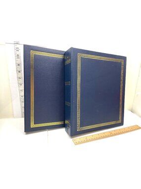 2- Navy Blue 3-Ring Binders With Gold Trim Durable And Stylish For Organization